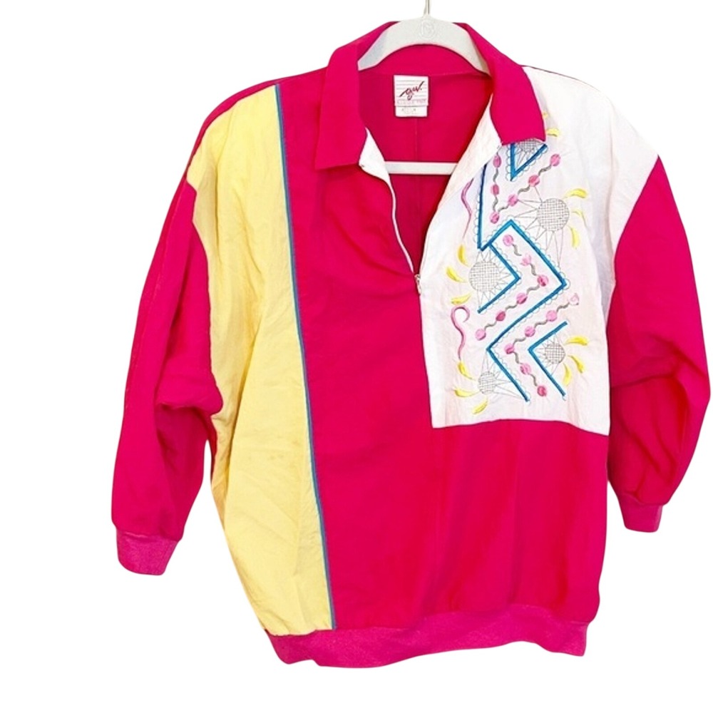 Vintage GW Division of Graff Pink Colorblock Windbreaker Pullover Medium 80s 90s